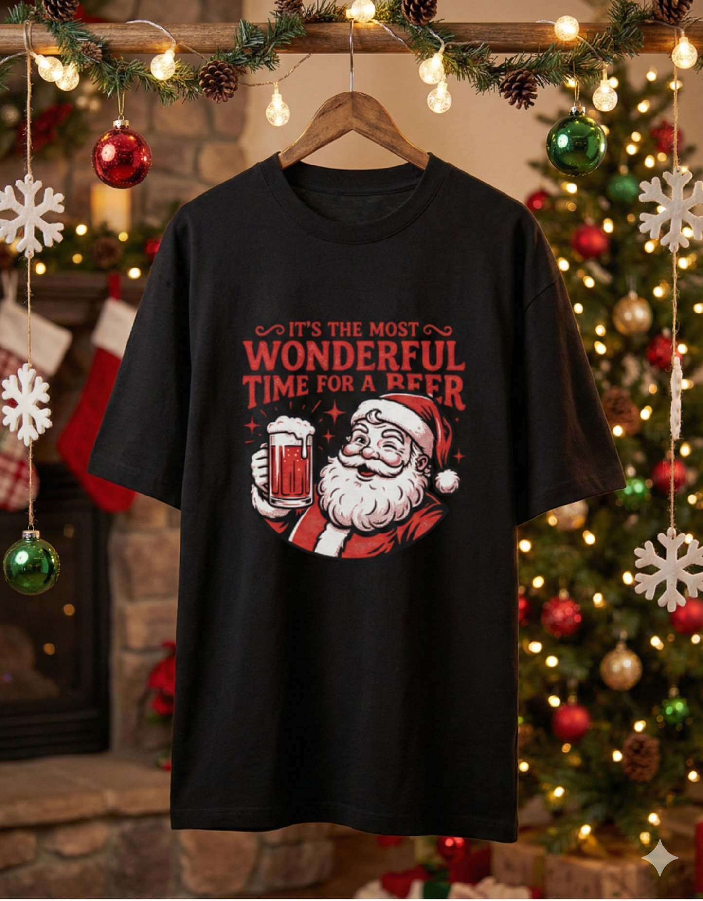 Santa Beer Christmas Oversized T-Shirt