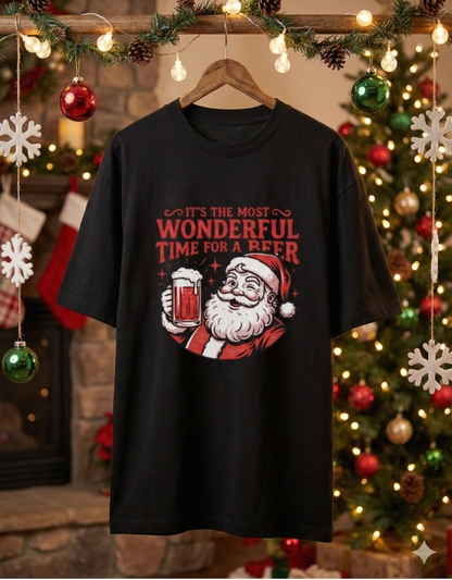 Santa Beer Christmas Oversized T-Shirt