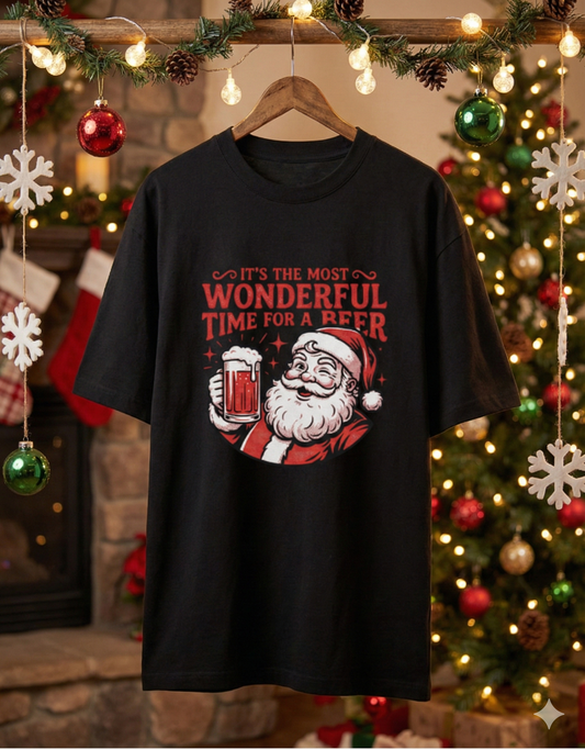 Santa Beer Christmas Oversized T-Shirt