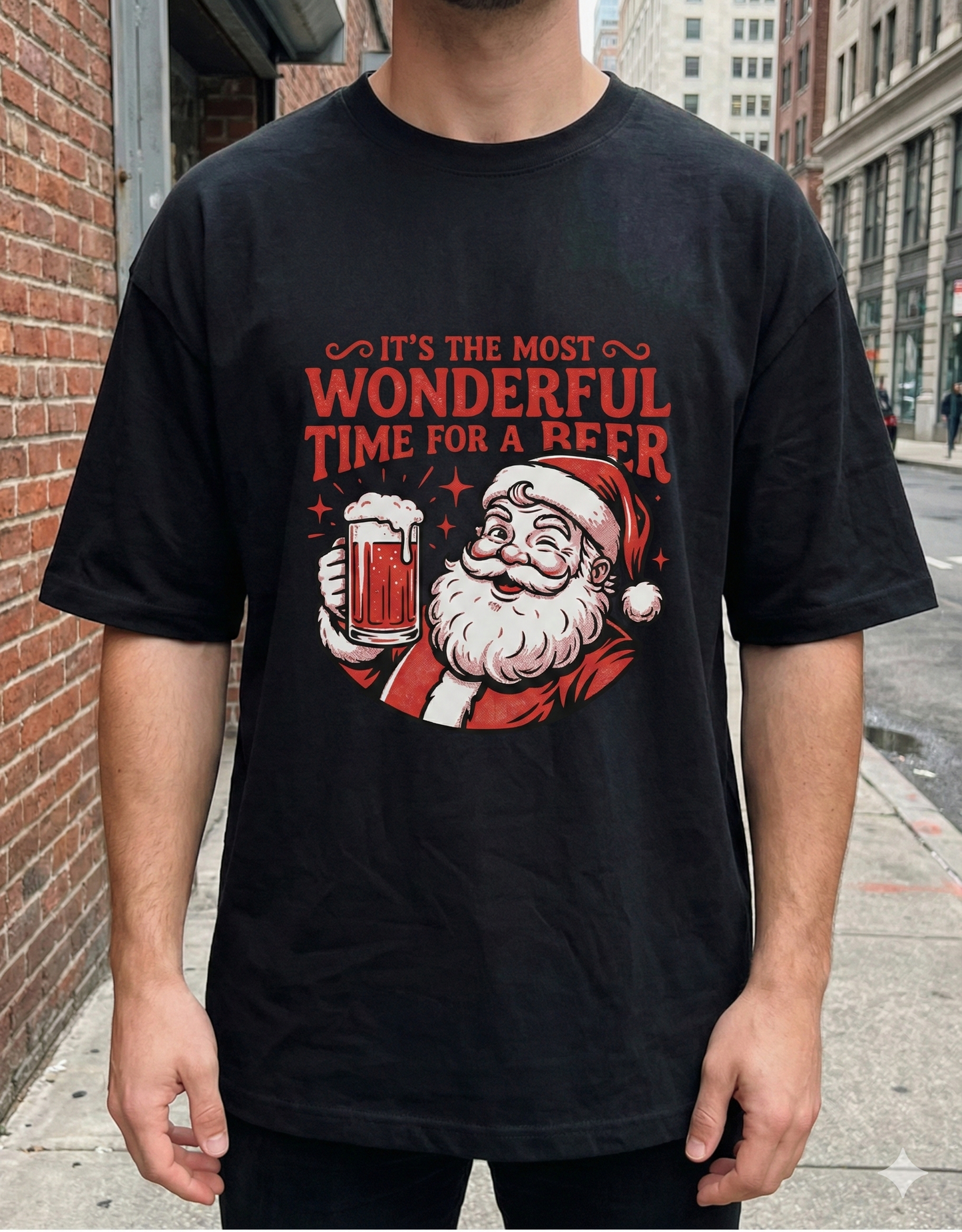 Santa Beer Christmas Oversized T-Shirt