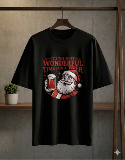 Santa Beer Christmas Oversized T-Shirt